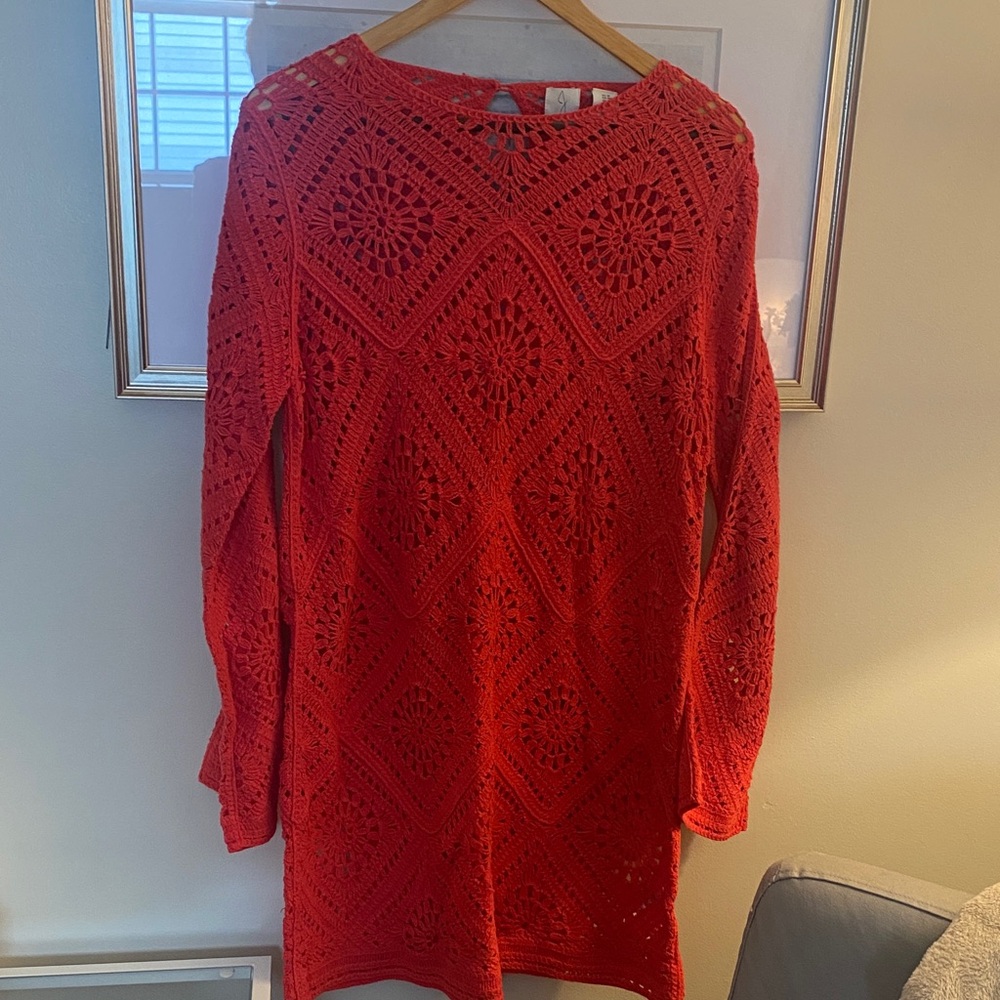 Joie Vibrant Red Crochet Coverup